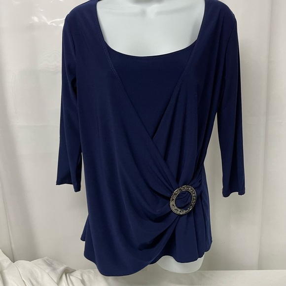 Jason Maxwell Wrap Blouse Cobalt Blue 3/4 sleeves L - Picture 8 of 9